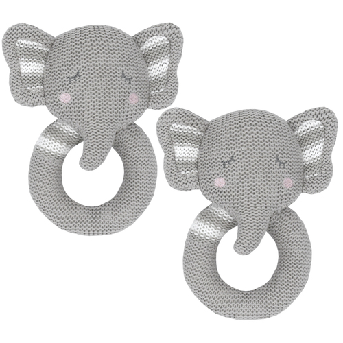 2PK Living Textiles Eli the Elephant Baby/Newborn Knitted Rattle