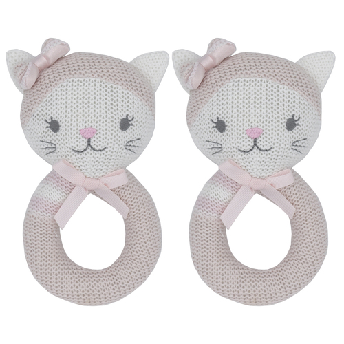 2PK Living Textiles Baby/Newborn Daisy the Cat Knitted Rattle