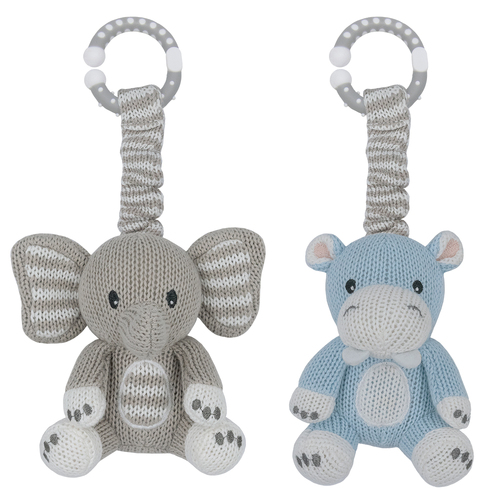 2pc Living Textiles Stroller Toys Elephant & Hippo