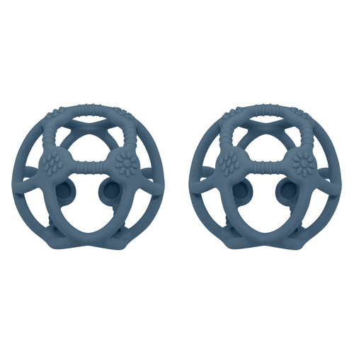 2PK Playground Baby/Infant 10.5cm Silicone Teething Ball 3m+ Steel Blue