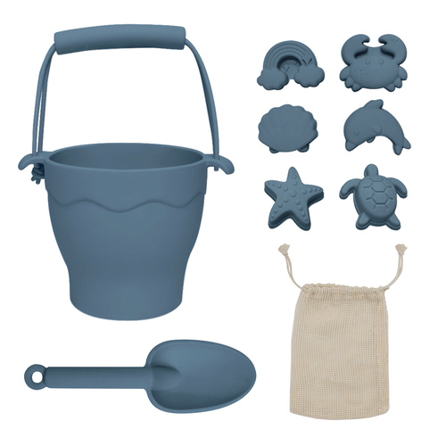 8pc Playground Silicone Bucket & Spade Set Steel - Blue
