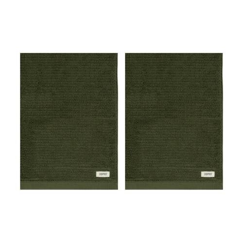 2PK Esprit 600GSM Porto Bathroom Ribbed Hand Towel 45x65cm Olive Khaki Green