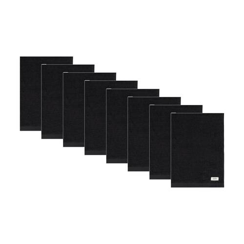 8PK Esprit 600GSM Porto Bathroom Ribbed Face Towel Facewasher 33x33cm Onyx Black
