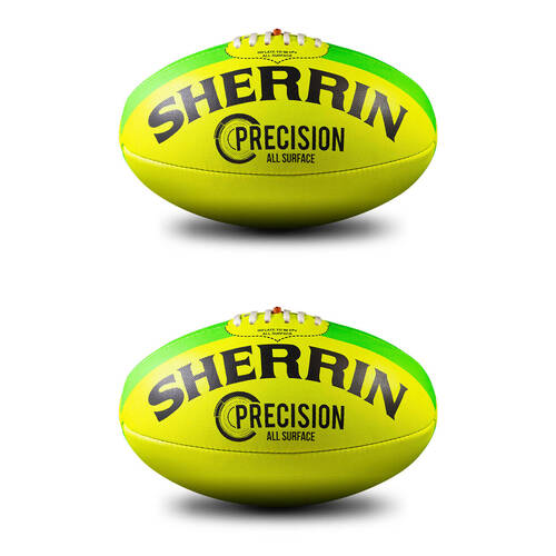 2PK Sherrin Precision Synthetic Rubber AFL Training Football Size 4 Fluro Yellow