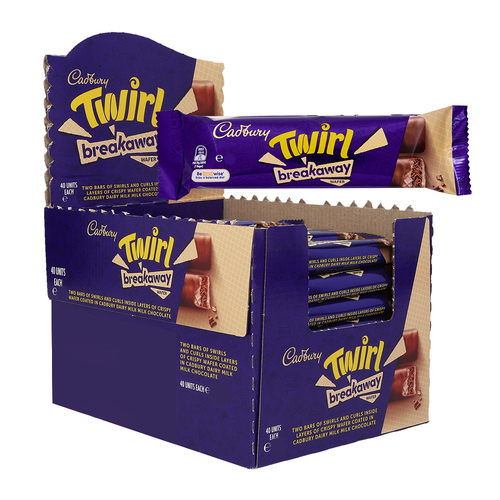 40pc Cadbury Twirl Breakaway Wafer Choclate Bars Box 58g