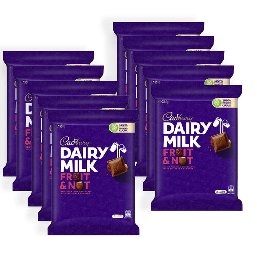 10pc Cadbury Fruit And Nut Chocolate/Candy Confectionery Bar 360g