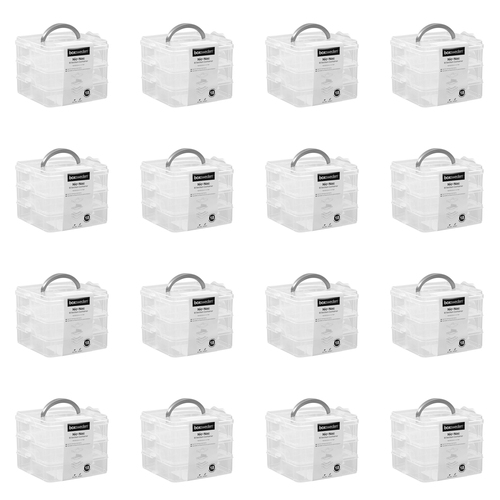 16PK Boxsweden Nic-Nac 3-Tier Box 18-Compartment Container 16x15cm - Clear