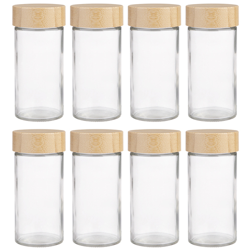 8PK Appetito 85ml Glass Spice Jar Round Container w/ Bamboo Lid