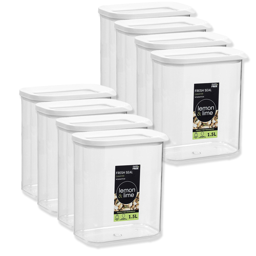 8PK Lemon & Lime 1.5L/17cm Fresh Seal Canister - White