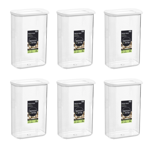 6PK Lemon & Lime 2L/22.5cm Fresh Seal Canister - White
