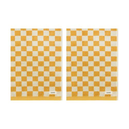 2PK Esprit 800GSM Zenith Bathroom Cotton Bath Mat Checkered Honey Yellow