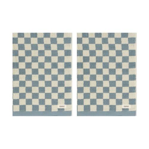 2PK Esprit 550GSM Zenith Bathroom Cotton Bath Sheet Checkered Chambray Blue
