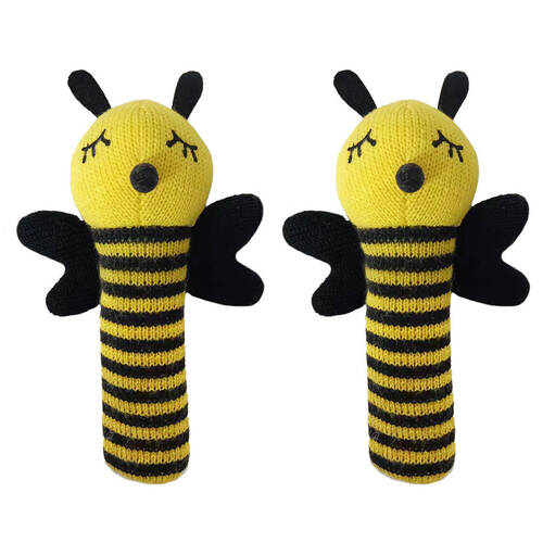 2PK Annabel Trends Baby Hand Rattle Knit Sensory Play Toy 18.5cm Bumble Bee