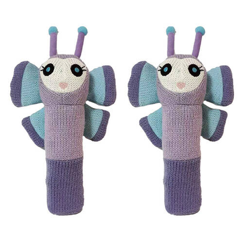 2PK Annabel Trends Baby Hand Rattle Knit Sensory Play Toy 18.5cm Butterfly