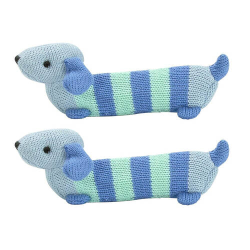 2PK Annabel Trends Baby Hand Rattle Knit Sensory Play Toy 18.5cm Dachshund Blue