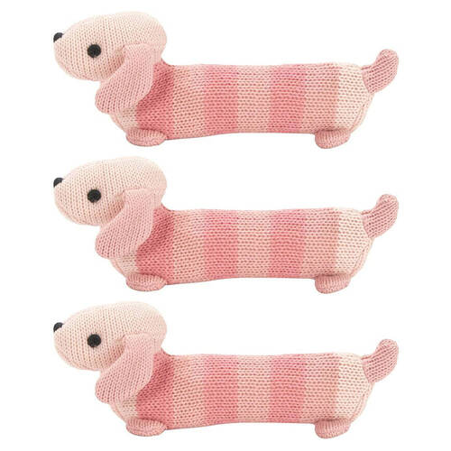 3PK Annabel Trends Knit Hand Rattle Baby Toy 19cm - Dachshund Pink