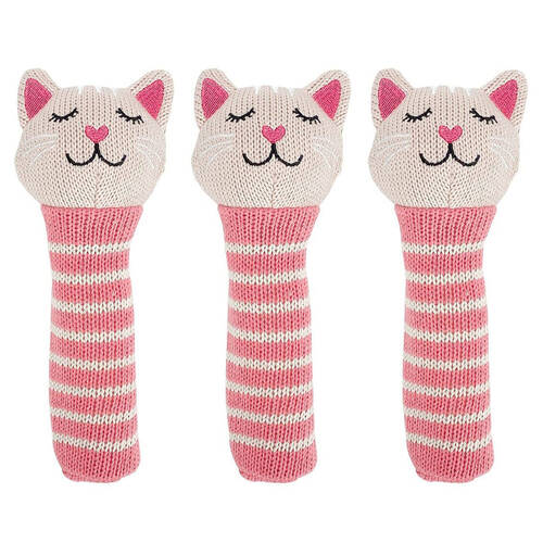 3PK Annabel Trends Knit Hand Rattle Baby Toy 18.5cm - Kitten