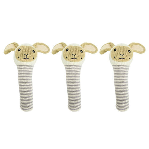 3PK Annabel Trends Knit Hand Rattle Baby Toy 18.5cm - Lamb