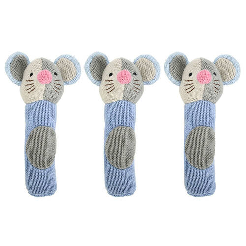 3PK Annabel Trends Knit Hand Rattle Baby Toy 18.5cm - Mouse