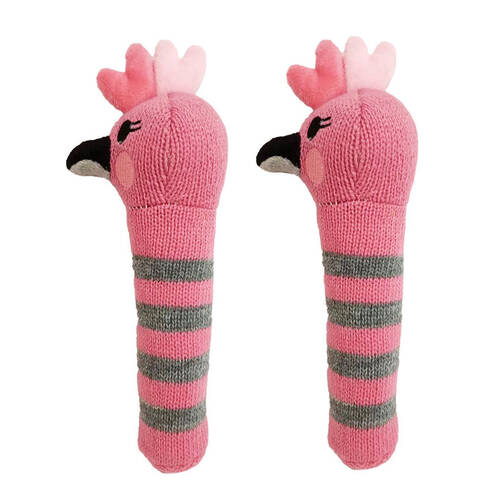 2PK Annabel Trends Baby Hand Rattle Knit Sensory Play Toy 18.5cm Pink Galah