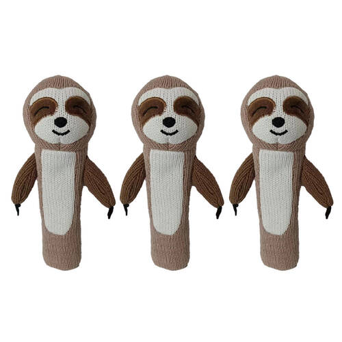 3PK Annabel Trends Knit Hand Rattle Baby Toy 18.5cm - Sloth