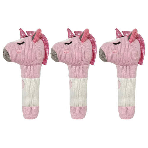 3PK Annabel Trends Knit Hand Rattle Baby Toy 18.5cm - Unicorn