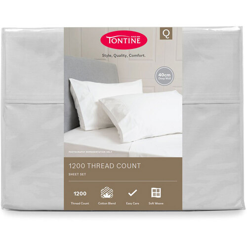 Tontine Premium Queen Bed 1200TC Fitted Sheet Set w/40cm Wall Platnium