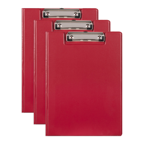 3PK Marbig PP Clipfolder A4 File Organiser Folder w/ Clip - Red