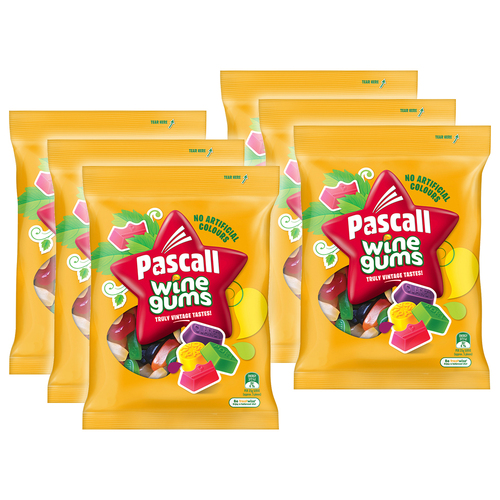 6PK Pascall Wine Gums Soft Chew Lollies/Confectionery 220g