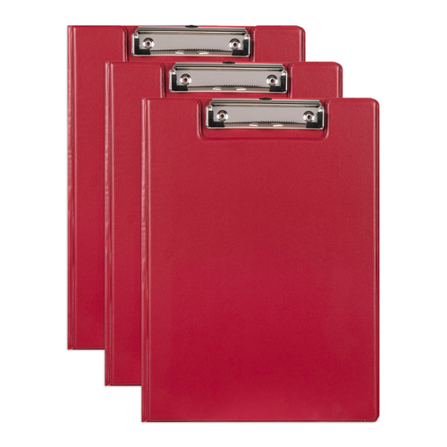 3PK Marbig PP Footscalp Clipboard File Organiser w/ Clip - Red