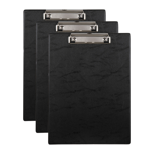 3PK Marbig A4 File Document PVC Clipboard w/ Clip - Black
