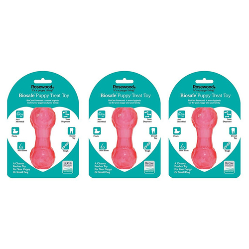 3PK Rosewood Biosafe Puppy Treat Dispensing Dumbbell Pet Dog Training Play Toy Pink