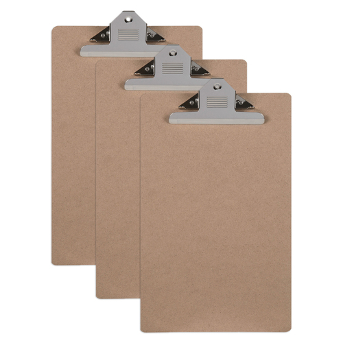 3PK Marbig Masonite Foolscap Clipboard w/ Large Metal Clip
