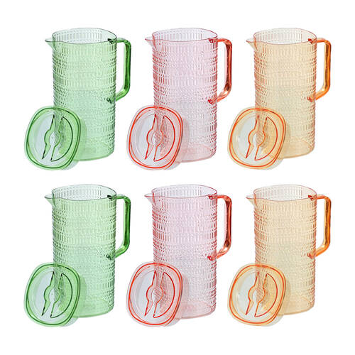 6PK Lemon & Lime Moroccan Deco Plastic Pitcher 2.5L Amber/Green/Pink Assorted