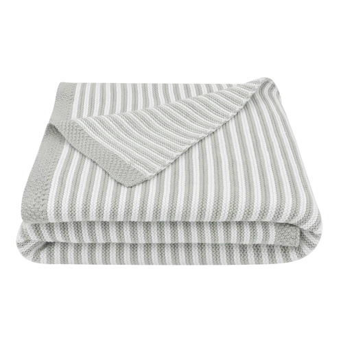 Living Textiles Baby 85cm Cotton Knitted Stripe Blanket - Grey/White