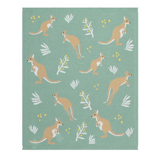 Living Textiles Australiana 85cm Cotton Baby Blanket - Kangaroo/Green