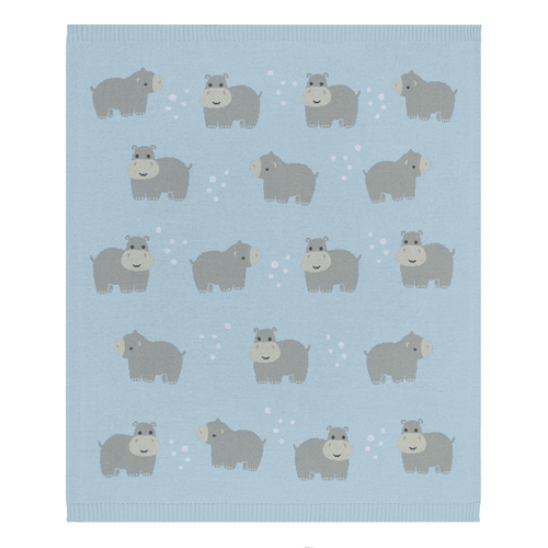 Living Textiles Whimsical 85cm Cotton Baby Blanket - Hippo/Blue