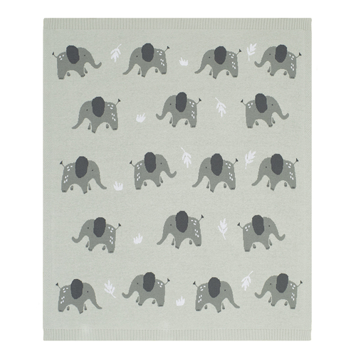Living Textiles Whimsical 85cm Cotton Baby Blanket - Elephant/Grey