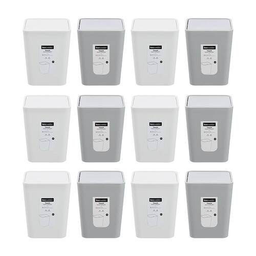 12PK Boxsweden Touch Swing Bin Square for Home/Office 2.7L Assorted