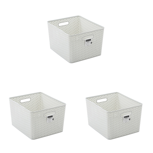 3PK Boxsweden Wicker  Storage Basket XL w/ Handle 37L/43cm - Assorted