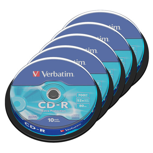 50pc Verbatim CD-R 700MB 52x Speed Blank Discs w/ Spindle Case