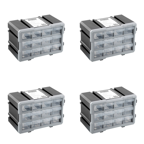 4PK Boxsweden Garaz 12-Drawer Storage Organiser 29.5x19.5cm - Grey