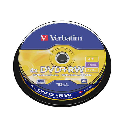 5PK Verbatim DVD+RW 4.7GB 4x Rewritable Blank Discs w/ Spindle Case