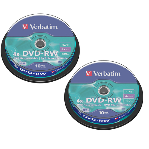 20pc Verbatim DVD-RW 4.7GB 4x Speed Rewritable Blank Disc w/ Spindle Case