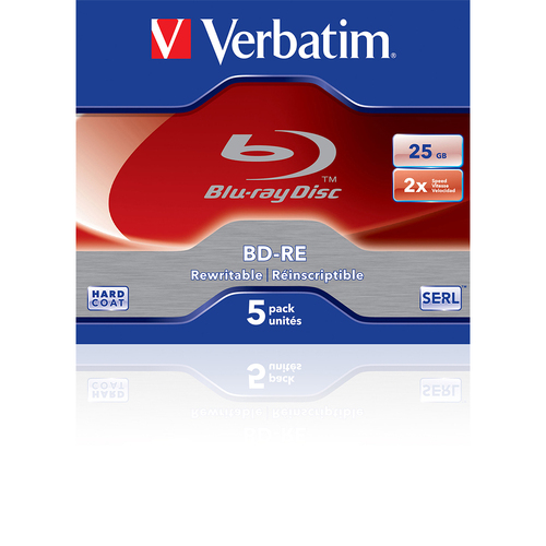 5PK Verbatim BD-RE 25GB 2x Speed Rewritable Blank Disc w/ Jewel Case