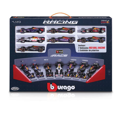 7pc Bburago Red Bull - Collection & Display Stand Formula 1 Car Toy 1:43
