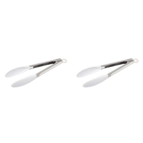 2PK Wiltshire Silicone Kitchen Cooking Locking Tongs 23cm White