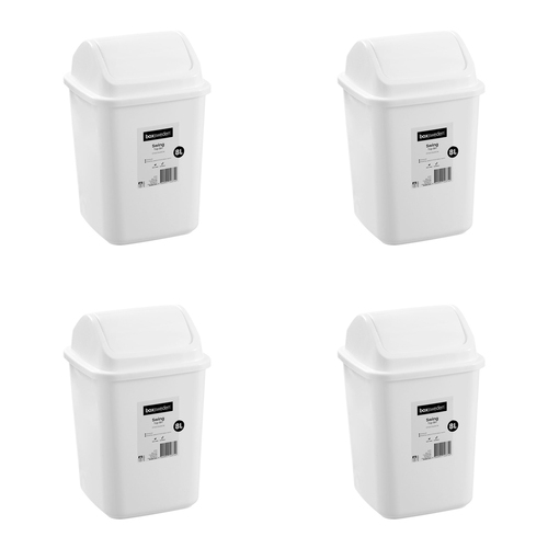 4PK Boxsweden 8L/33cm Swing Top Bin Trash Container - White