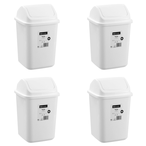 4PK Boxsweden 12L/38cm Swing Top Bin Trash Container - White