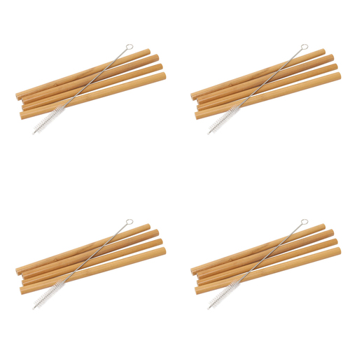 4 x 4pc Wiltshire Reusable Bamboo Drinking Straws w/ Brush 20cm